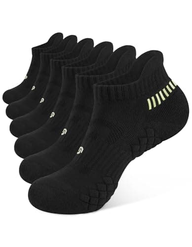 CLOSEMATE Ankle Athletic Running Socks for Men Terry Cushioned Moisture-Wicking Anti-Blister Comfort Socks 6 Pairs(6Black,L)