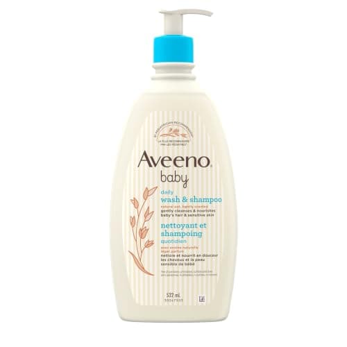 Aveeno Baby Daily Moisture Gentle Baby Body Wash and Shampoo with Oat Extract, 2-in-1 Baby Wash and Hair Shampoo, Tear-Free, Paraben-Free for Sensitive Skin and Hair, Lightly Scented, 18 Fl Oz
