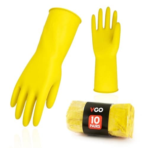 Vgo 10Pairs Reusable Household Gloves, Rubber Dishwashing Gloves, Kitchen Cleaning (L,Yellow,HH4601)