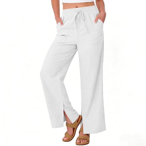 Linen Pants for Women Plus Size Trendy Summer Palazzo Pants with Pockets High Waisted Wide Leg Trousers Loose Slacks