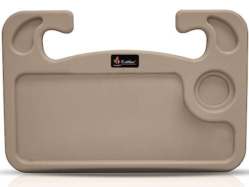 EcoNour 2 in 1 Car Steering Wheel Desk (Beige) | Steering Wheel Tray for Laptop, Eating, Drinks | Rectangular ABS Car Tray with Pen Holder & Cup Holder