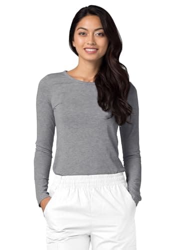 Adar Underscrubs for Women 2 Pack - Long Sleeve Underscrub Comfort Tee - 2902 - Dark Marl Gray - S