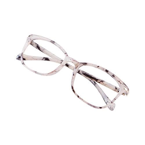 Blue Light Blocking Glasses for Women/Men, Anti Eyestrain, Computer Reading, TV Glasses, Stylish Square Frame, Anti Glare (Marble, No Magnification)