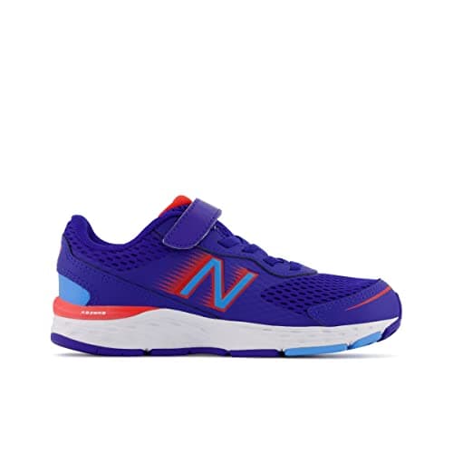 New Balance Kid's 680 V6 Hook and Loop Running Shoe, Infinity Blue/Neo Flame/Vibrant Sky, 5.5 Wide Toddler