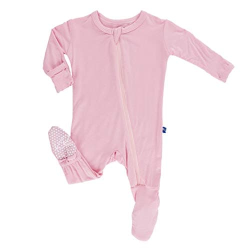 KicKee Pants Little Girls Basic Footie with Zipper - Lotus, 6-9 Months