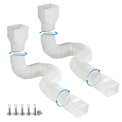 plusgutter 2 Pack Rain Gutter Downspout Extensions Flexible, Drain Downspout Extender,Down Spout Drain Extender, Gutter Connector Rainwater Drainage,Extendable from 21 to 68 Inches(White)