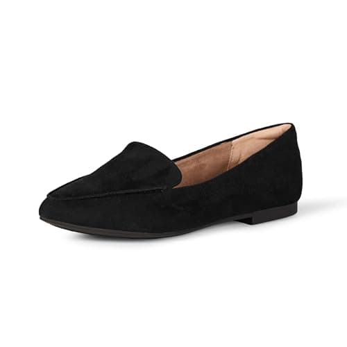 Amazon Essentials Women's Loafer Flat, Black Faux Leather, 12