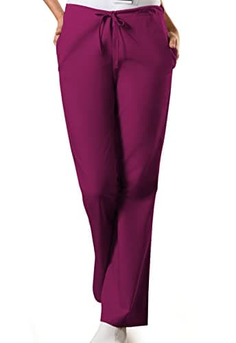 Cherokee Women's Natural Rise Flare Leg Drawstring Scrub Pant, Wine, X-Large