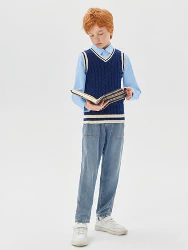Haloumoning Boys Long Sleeve Dress Shirts Kids Classic Collared Button-Down Shirt School Uniform Shirts 5-14 Years, Sky Blue, 11-12 Years