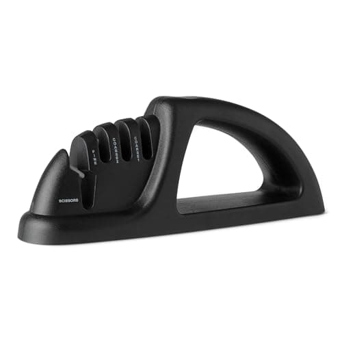 Amazon Basics 4-in-1 Knife Sharpener with Non-Slip Base, Includes Safety Glove