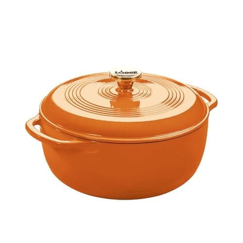 Lodge Essential Enamel Cast Iron Dutch Oven 6 Quarts - Perfect for Bread Baking, Braising, Marinating & Slow Cooking, Features Moisture-Sealing Lid & Dual Handles, Kitchen Essentials, Apricot
