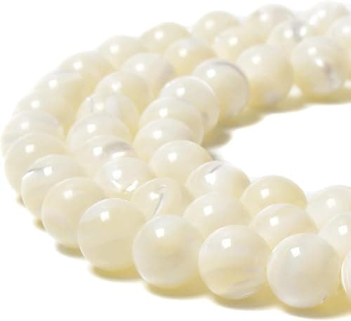 HAAMIIQII 45pcs 8mm Natural White Mother of Pearl Shell Beads Round Loose Gemstone Beads for Jewelry Making Strand 15 Inch