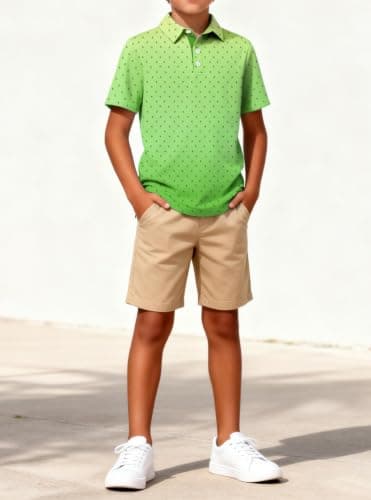 NikNio Boys Polo Shirt Short Sleeve Trendy Casual Collared Golf Shirts, Green Palm, 13-14 Years