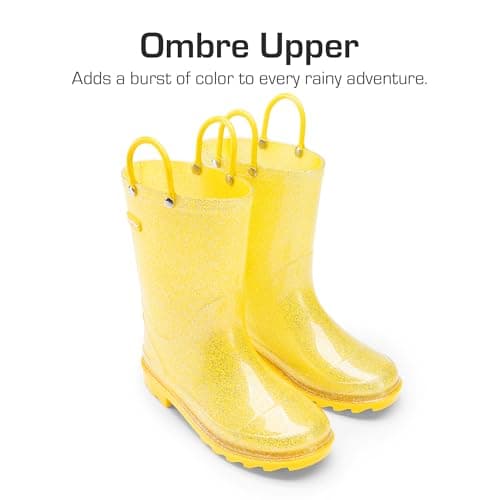 DREAM PAIRS Kids Rain Boots Glitter Boys Girls with Easy-on Handles Sparkly Waterproof Boots Outdoor Playing Rain Boots Toddler Unisex-Child,Size 4 Big Kid,Yellow,KKEMRB2501