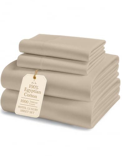 100% Egyptian Cotton Sheet Set Queen Size – 1000 Thread Count Silky Sateen Weave Queen Sheet Set for Good Sleep Comfort, 15" Snug Fit Deep Pocket, Breathable, Hotel-Quality Luxury You Can Feel - Taupe