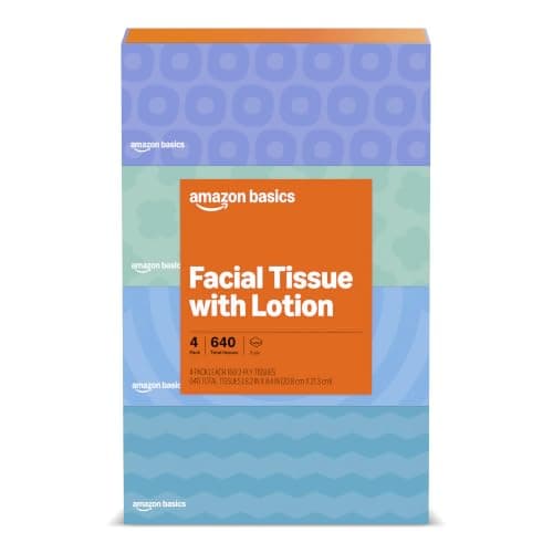 Amazon Basics Facial Tissue, 2-Ply, 640 Count (4 Packs of 160), (Packaging may vary)