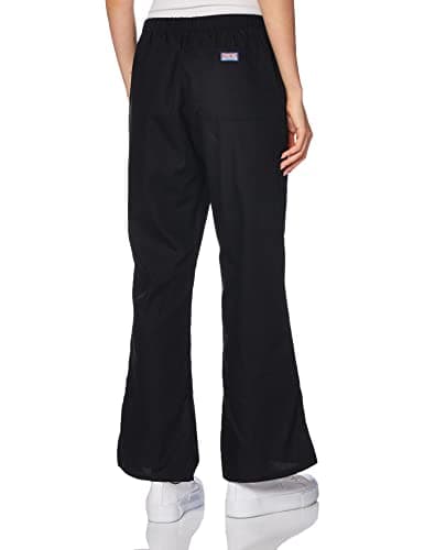 Cherokee Women's Natural Rise Flare Leg Drawstring Scrub Pant, Black, Small-Petite