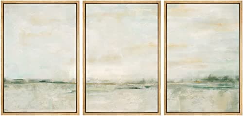 SIGNWIN Framed Canvas Print Wall Art Set Grunge Tan Green Pastel Landscape Shapes Abstract Illustrations Modern Art Decorative Nordic Calm/Zen for Living Room, Bedroom, Office - 16"x24"x3 Natural