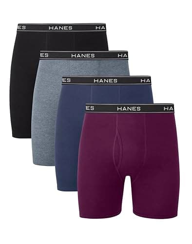 Hanes mens 4 Pack boxer briefs, Black/Grey, Large US