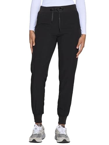 COZYFIT Womens Scrub Pants - Soft Stretch Yoga Style with 5 Pockets, Slim Fit Jogger Scrubs Pants for Women, Black, Large