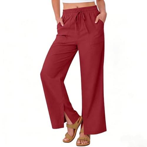 Linen Pants for Women Plus Size Trendy Summer Palazzo Pants with Pockets High Waisted Wide Leg Trousers Loose Slacks