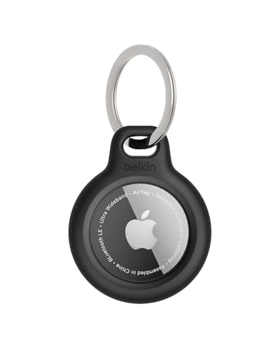 Belkin Apple AirTag Secure Holder with Key Ring - Durable Scratch Resistant Case with Open Face & Raised Edges - Protective AirTag Keychain Accessory for Keys, Pets, Luggage & More - Black