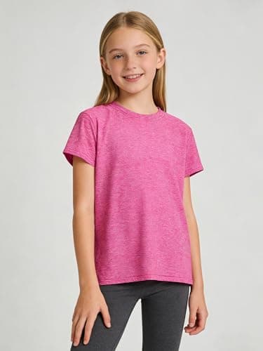 JORHIG 5 Pack Girls Shirts Athletic Dry-Fit T-Shirts Short Sleeve Summer Crew Neck Tops for Girls Kids Teens Set A 14-16Y