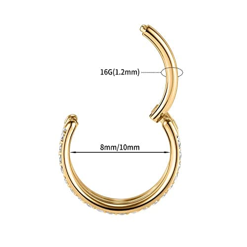 Yrogcu Diamond Hinged Nose Rings Hoop : Triple Row Gold Color 16G(1.2mm) Diameter 12mm Womens and Mens Ear Pierecing Ring with Zircon Septum Clicker Helix Cartilage Hoop