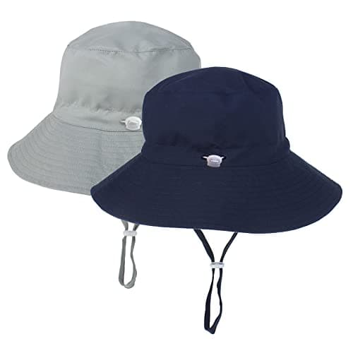 LO SHOKIM Baby Sun Hat 2 Pack Toddler UPF 50+ Summer Sun Protection Wide Brim Bucket Hat Baby Girl Beach Hat Boy Kids Adjustable Cap Summer (Grey + Navy, M)