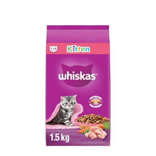 WHISKAS Kitten Food - Dry Cat Food with Real Chicken, For Kittens 1-12 Months, 1.5 kg Bag