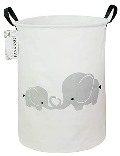 FANKANG Storage Basket, Nursery Hamper Canvas Laundry Basket Foldable with Waterproof PE Coating Large Storage Baskets for Kids Boys and Girls, Office, Bedroom, Clothes,Toys(Love Elephant)