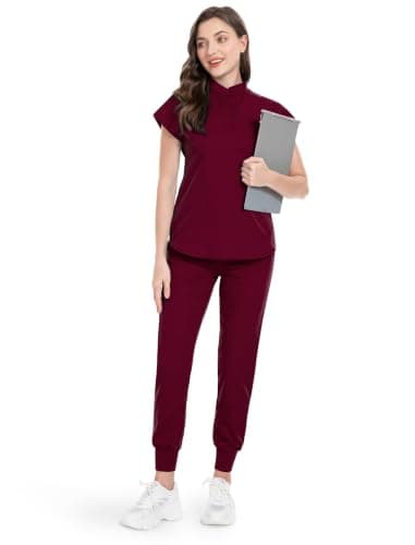 2026 Newest Scrubs Set for Women, 4-Way Stretch Medical Workwear Nurse Uniforms Set Modern Scrub Top & Jogger Pants