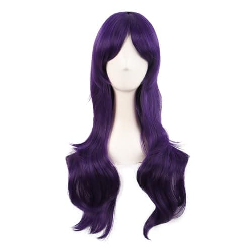MapofBeauty 28 Inch Side Bangs Long Curly Hair Cosplay Wig,Dark Violet