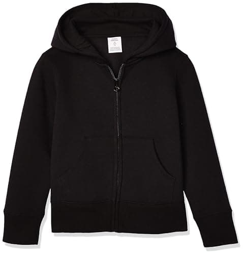 Amazon Essentials Girls' Fleece Zip-Up Hoodie Sweatshirts, Black, 4T