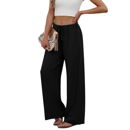 Linen Pants Women Wide Leg Pants Summer Fashion Clothing Palazzo Dress Pantalon Femme Business Casual Clothes Vacation Outfits Work Flowy Lounge Trousers Baggy Loose High Waisted Beach Black