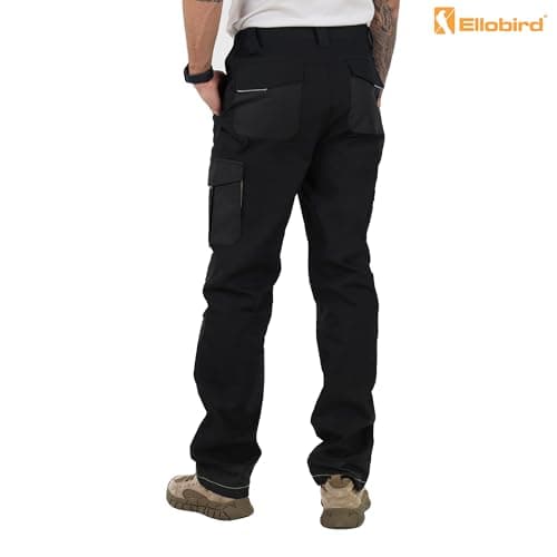 Ellobird Men's Construction Work Pants for Men Double Knee Reinforcement Flex Stretch Elastic Waistband Tactical Cargo Pant
