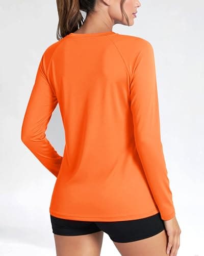 Boladeci Womens Workout Tops Long Sleeve Summer Shirts SPF Sun Protection Clothing Active Wear Hiking Running Gym Swimwear Orange Tshirt XS Rash Guard