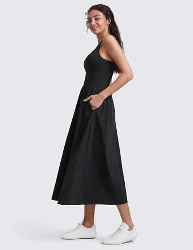 CRZ YOGA Square Neck Maxi Casual Dress Black Medium
