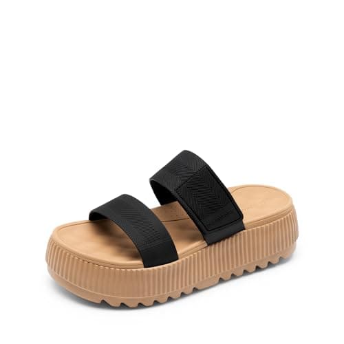 DREAM PAIRS Waterproof Slip On Platform Sandals,Black,8