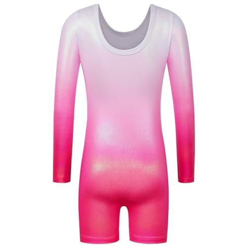 Gymnastics Leotards for Girls Long Sleeve Biketards Dance Unitards 3-12Y, Sleeved D Whitepink, 5-6 Years