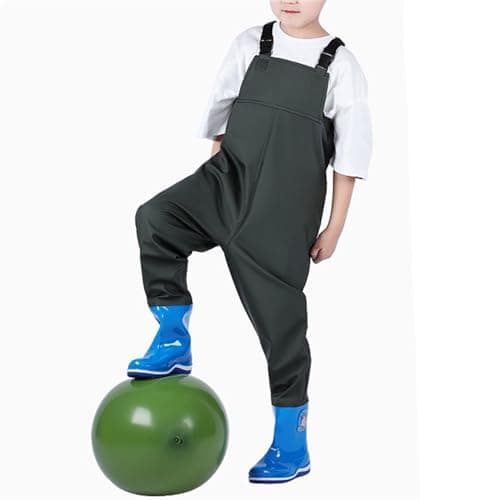 Toddler Kids Waterproof Rain Overalls with Attached Boots One-Piece Long Sleeve Bib Pants Wader Suit for Outdoor