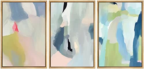 SIGNWIN Framed Canvas Print Wall Art Set Vibrant Pastel Paint Stroke Collage Shapes Abstract Illustrations Modern Art Decorative Nordic Calm/Zen for Living Room, Bedroom, Office - 24"x36"x3 Natural