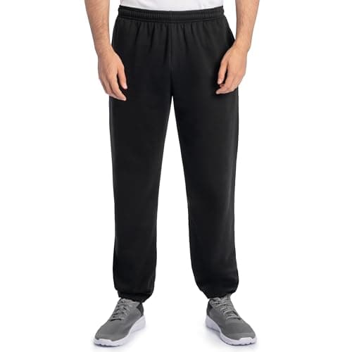 Fruit of the Loom Men's Eversoft Fleece Open Bottom Sweatpants with Pockets, Relaxed Fit, Moisture Wicking, Breathable, Black, Large