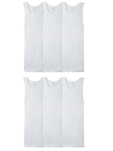 Fruit of the Loom Men's Tag-Free Tank A-Shirt, 6 Pack-White, Large