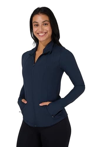 90 Degree By Reflex Full Zip Running Track Jacket Lightweight Athletic Slim Fit Jacket with Thumbholes, True Navy, Large