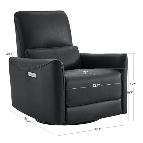 CHITA Power Recliner Chair Swivel Glider, FSC Certified Upholstered Faux Leather Living Room Nursery Reclining Sofa Chair with Lumbar Support, Black