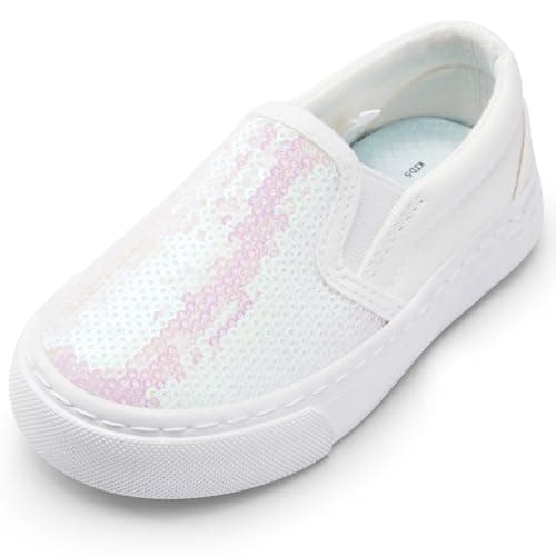 Harvest Land Toddler Slip-On Canvas Sneakers for Girls and Boys, Casual Kids Shoes - Lightweight, Breathable Glitter/White Size US12