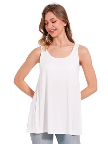 Komfokore Tank Tops for Women Build in Bra Tanks Loose Fit Flowy Sleeveless Casual White L