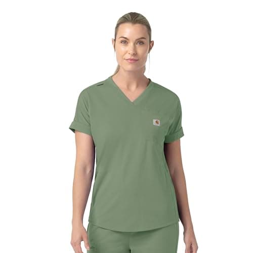 Carhartt Women's Knit Women's V-Neck Scrub Top, Green Slate, Small