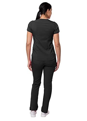Adar Pro Core Classic Scrub Set For Women - Tailored V-Neck Scrub Top & Tailored Yoga Scrub Pants - P9100P - Black - S
